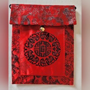 Asian Red With Black Detailing Satin Crossbody Bag Purse